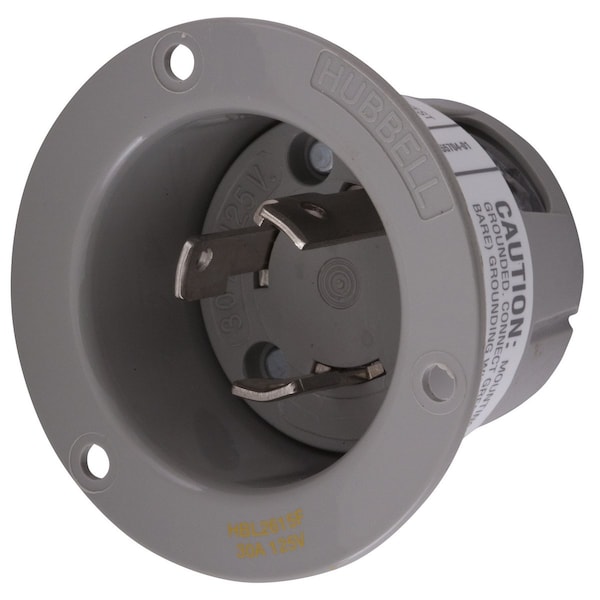Hubbell Wiring Device-Kellems Flanged Locking Inlet, 30 A, 125V AC, Single Phase, 2 Pole, Flush Mount, Screw Terminals, Gray HBL2615F - main